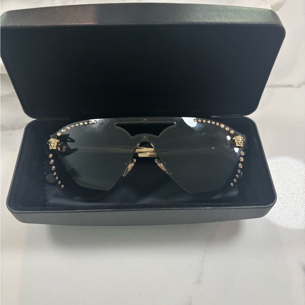 Versace Gold and Black Embellished Sunglasses